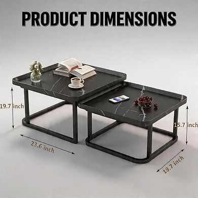 Square Small Coffee Tables for Living Room, Bedroom, Balcony, Versatile End Table Set