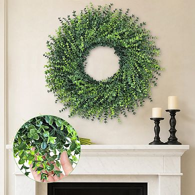 24 in Boxwood Wreath Adjustable Full Greenery Front Door Decor Handmade Plastic Grapevine Base