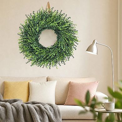 24 in Boxwood Wreath Adjustable Full Greenery Front Door Decor Handmade Plastic Grapevine Base