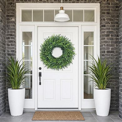 24 in Boxwood Wreath Adjustable Full Greenery Front Door Decor Handmade Plastic Grapevine Base