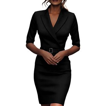 Women's Half Sleeve Pencil Dress Elegant Business Cocktail Dress with Belt