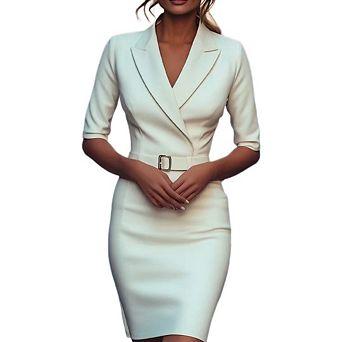 Women's Half Sleeve Pencil Dress Elegant Business Cocktail Dress with Belt