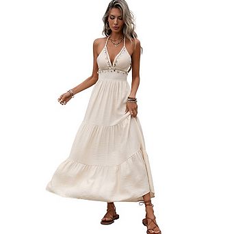 Women's Deep V-Neck Halter Backless Long Dress Sleeveless Wedding Bridesmaid Evening Gown