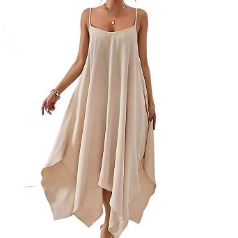 Women's Boho Spaghetti Strap Midi Dress Flowy Beach Cover Up Vacation Sundress