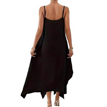 Women's Boho Spaghetti Strap Midi Dress Flowy Beach Cover Up Vacation Sundress