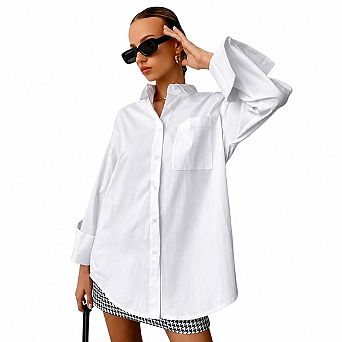 Women's Button Down Shirts Long Sleeve Blouses Oversized Collared Casual Work Dressy Tops