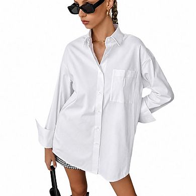 Women's Button Down Shirts Long Sleeve Blouses Oversized Collared Casual Work Dressy Tops