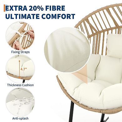 Ergonomic Oversized Rocking Egg Lounge, Natural Rattan Construction with Thick Cushion
