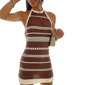 Womens Summer Sweater Dress Sleeveless Halter Casual Beach Mini Slim Fit Cute Sundresses