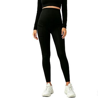 Women's Over Belly High Waisted Mesh Panel Stretchy Full Length Maternity Leggings