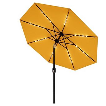 Patio Umbrella with Solar Lights, Outdoor Table Umbrella with 8 Durable Ribs,Tilt & Crank Mechanism