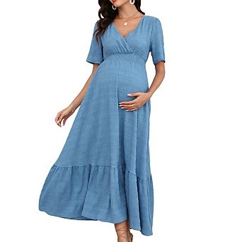 Maternity Dress V Neck Waist Breathable Skin Friendly A Line Pregnancy Dress Daily Casual Wear