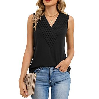 Womens Summer Tank Tops V Neck Sleeveless Loose Fit Summer Casual T-Shirts Blouses