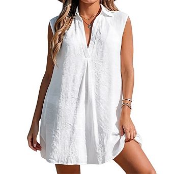 Womens Summer Sleeveless V Neck Dress Swimwear Bikini Beach Bathing Suit Cover Ups