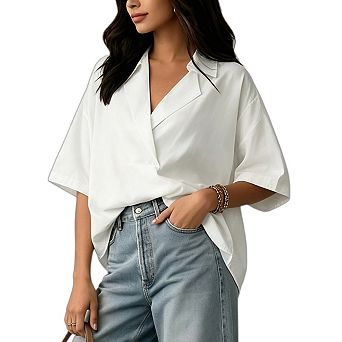 Short Sleeve Blouse for Womens Summer Casual Drop Shoulder V Neck Shirts Tops