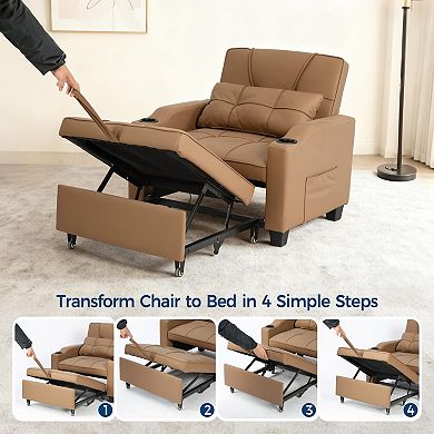 4-in-1 Convertible Sleeper Sofa Chair with Massage, USB-C & Cup Holders, Pull Out Bed for room