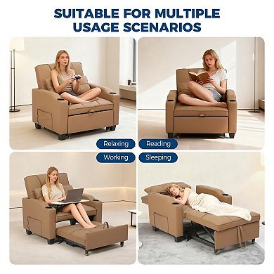 4-in-1 Convertible Sleeper Sofa Chair with Massage, USB-C & Cup Holders, Pull Out Bed for room
