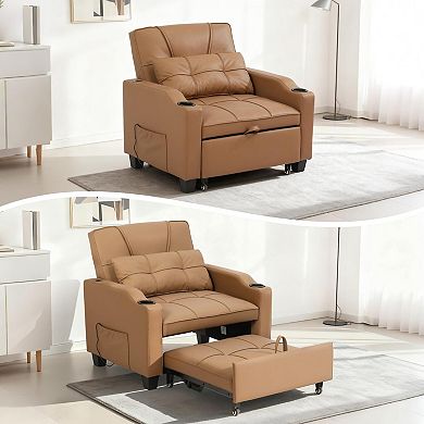 4-in-1 Convertible Sleeper Sofa Chair with Massage, USB-C & Cup Holders, Pull Out Bed for room