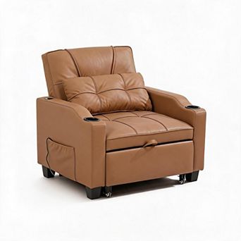 4-in-1 Convertible Sleeper Sofa Chair with Massage, USB-C & Cup Holders, Pull Out Bed for room