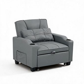 4-in-1 Convertible Sleeper Sofa Chair with Massage, USB-C & Cup Holders, Pull Out Bed for room