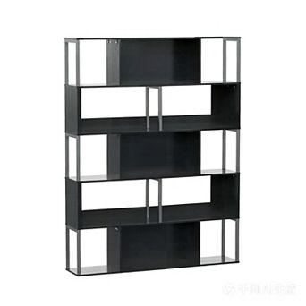 5 tier Geometric Bookshelf, Black Metal Sunset Cloud Narrow Display Shelf with Anti-Tip for Living