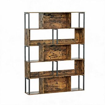 5 tier Geometric Bookshelf, Black Metal Sunset Cloud Narrow Display Shelf with Anti-Tip for Living