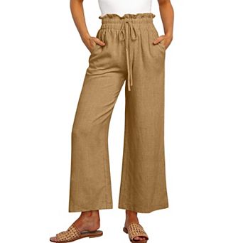 Womens Wide Leg Pants Casual High Waist Elastic Drawstring Loose Flowy Trousers with Pockets