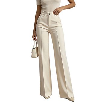 Womens High Waist Wide Straight Leg Trousers Business Casual Dress Pants with Pockets