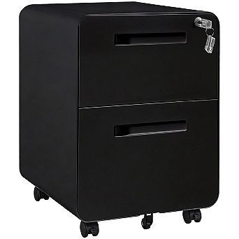 2 Drawer Under Desk Metal Rolling Filing Cabinets for Home Office Letters/Legal/A4, Fully Assembled