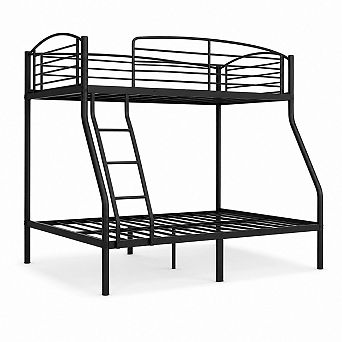Twin Over Full Bunk Bed, Metal Bunk Bed with Stairs and Guardrail, Space Saving Design for Dorm