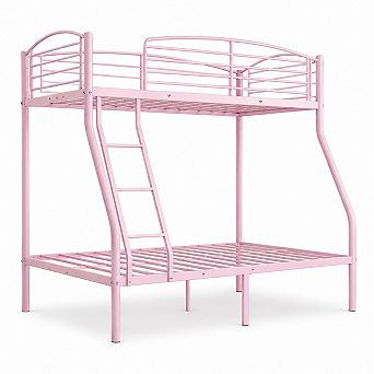 Twin Over Full Bunk Bed, Metal Bunk Bed with Stairs and Guardrail, Space Saving Design for Dorm