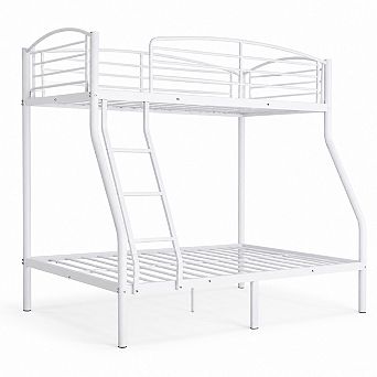 Twin Over Full Bunk Bed, Metal Bunk Bed with Stairs and Guardrail, Space Saving Design for Dorm