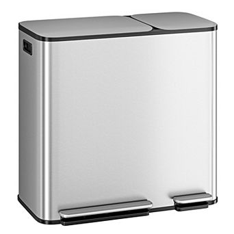 Dual Compartment Kitchen Trash Can 50L+20L - Stainless Steel- 2 Removable Buckets