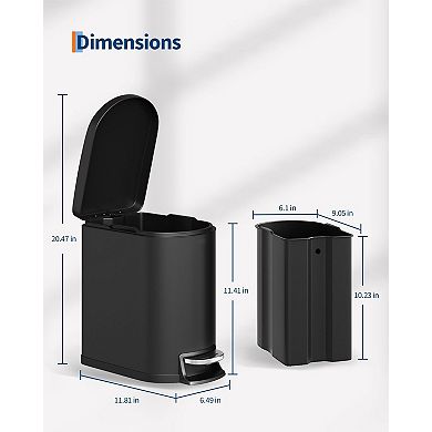Slim Step-On Trash Can 1.6 Gallon - Stainless Steel