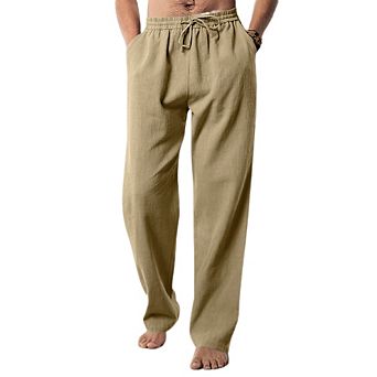 Men's Lightweight Pants Casual Summer Beach Pants Loose Fit Elastic Waist Drawstring Yoga Trousers