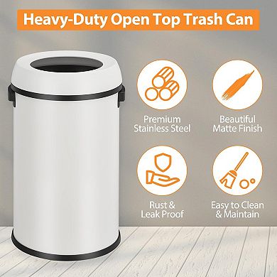 17 Gallon/65L Stainless Steel Kitchen Trash Can, Open Top Garbage Bin
