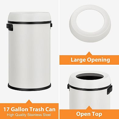 17 Gallon/65L Stainless Steel Kitchen Trash Can, Open Top Garbage Bin