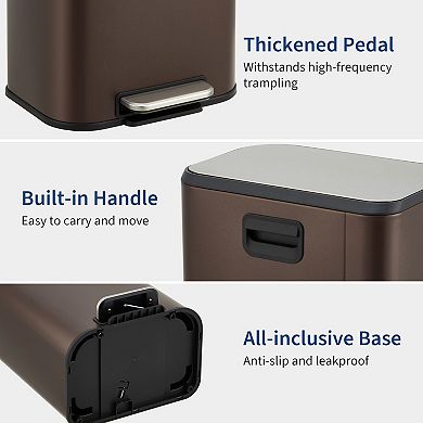 3.2 Gallon Garbage Can with Lid, Stainless Steel Rectangular Rectangular Step-on Waste Bin
