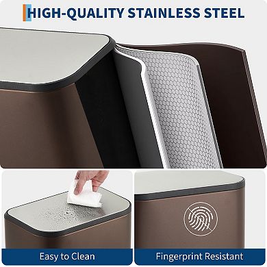 3.2 Gallon Garbage Can with Lid, Stainless Steel Rectangular Rectangular Step-on Waste Bin