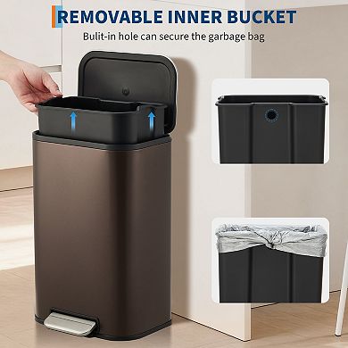 3.2 Gallon Garbage Can with Lid, Stainless Steel Rectangular Rectangular Step-on Waste Bin