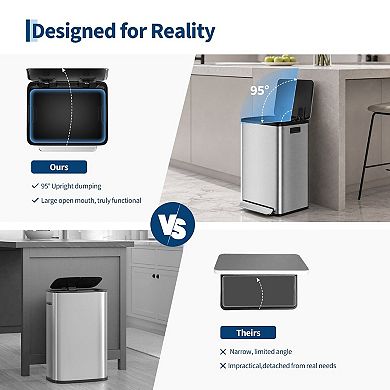 Large 13 Gallon Kitchen Trash Can, Soft Close Slim Lid, Modern and Durable Waste Container for Home