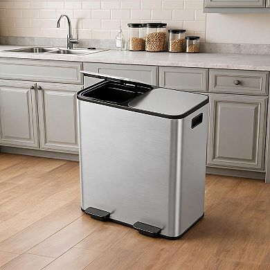 Dual Compartment Kitchen Garbage Bin with Foot Pedal