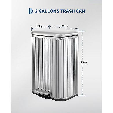 3.2 Gallon (12L) Garbage Can for Kitchen, with Lid, Pedal