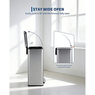12 Gallon/45L Stainless Steel, Rectangular Step Bin
