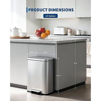 12 Gallon/45L Stainless Steel, Rectangular Step Bin