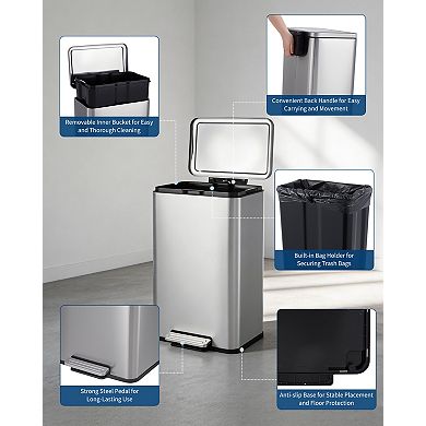 12 Gallon/45L Stainless Steel, Rectangular Step Bin