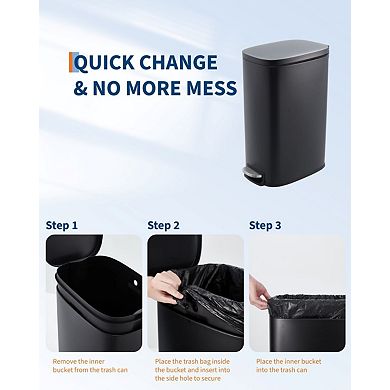 13 Gallon Slim Stainless Steel Kitchen Trash Can with Lid, Space-Saving for Kitchen,Bathroom