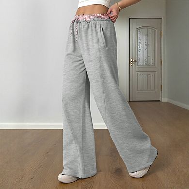 Women's Drawstring Patchwork Casual Pants Elastic Waistband High Waisted Sweatpants