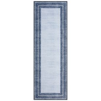 Bordered Neutral Area Rugs, Washable Soft Boho Distressed Low Pile No Slip Runners Carpet