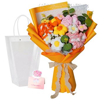 Handmade Medium Woven Yarn Flower Bouquet, Comes with Gift Bag & Best Wishes Card for Holiday